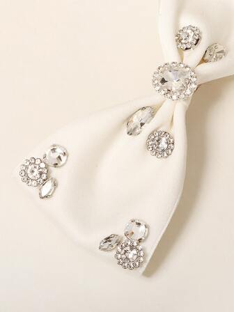 1pc White Woven Rhinestone Bow Hair Clip Hair Accessories For Women Claw Clips Hair Claws Hair Barrettes, School Stuff, Elegant, College, Winter Outfit For Women, Bows, Cute, Looks Of Party, Classy