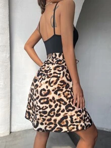 Breezaya 豹紋印花露背腰帶吊帶連衣裙 - 彩色 - 查看 2