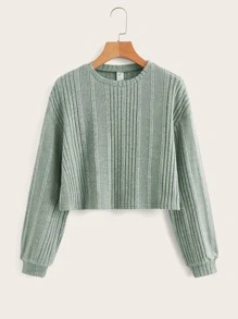 SHEIN Chicas adolescentes Camiseta de hombros caídos tejido de canalé - verde menta - Ver 1