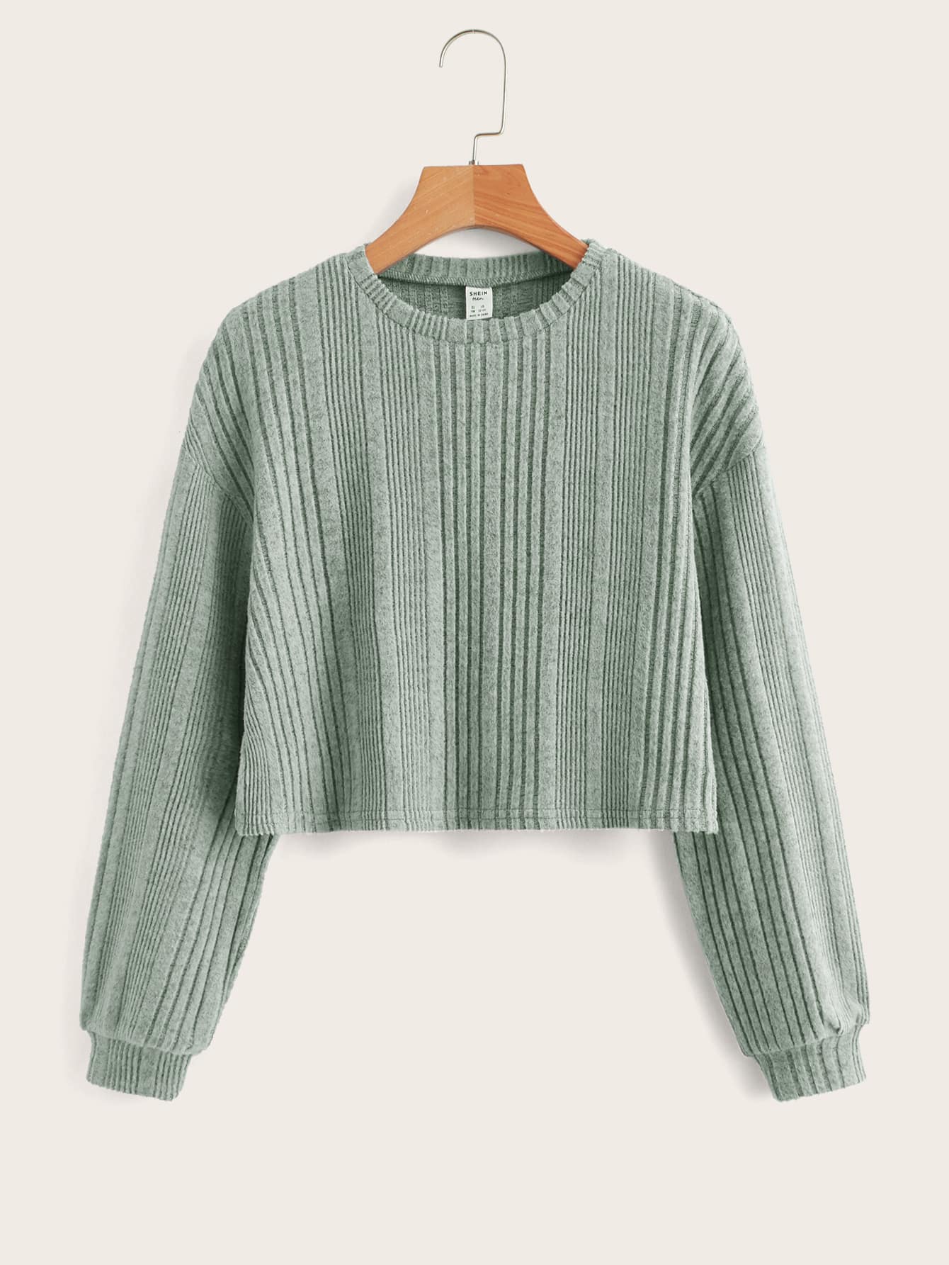 SHEIN Chicas adolescentes Camiseta de hombros caídos tejido de canalé - verde menta - Ver 1