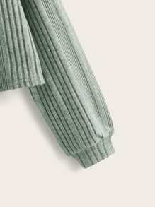 SHEIN Chicas adolescentes Camiseta de hombros caídos tejido de canalé - verde menta - Ver 3
