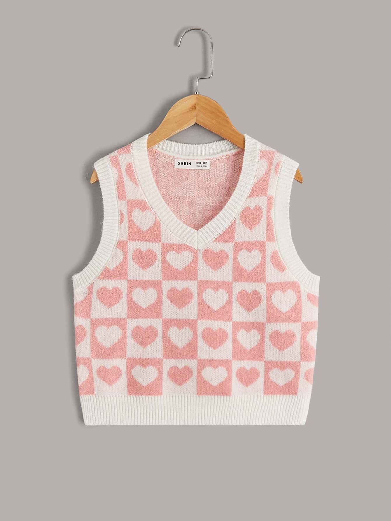 SHEIN Tween Girl Heart Pattern Sweater Vest - Multicolor - View 1