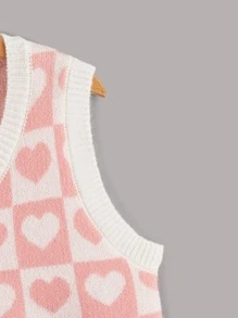 SHEIN Tween Girl Heart Pattern Sweater Vest - Multicolor - View 4