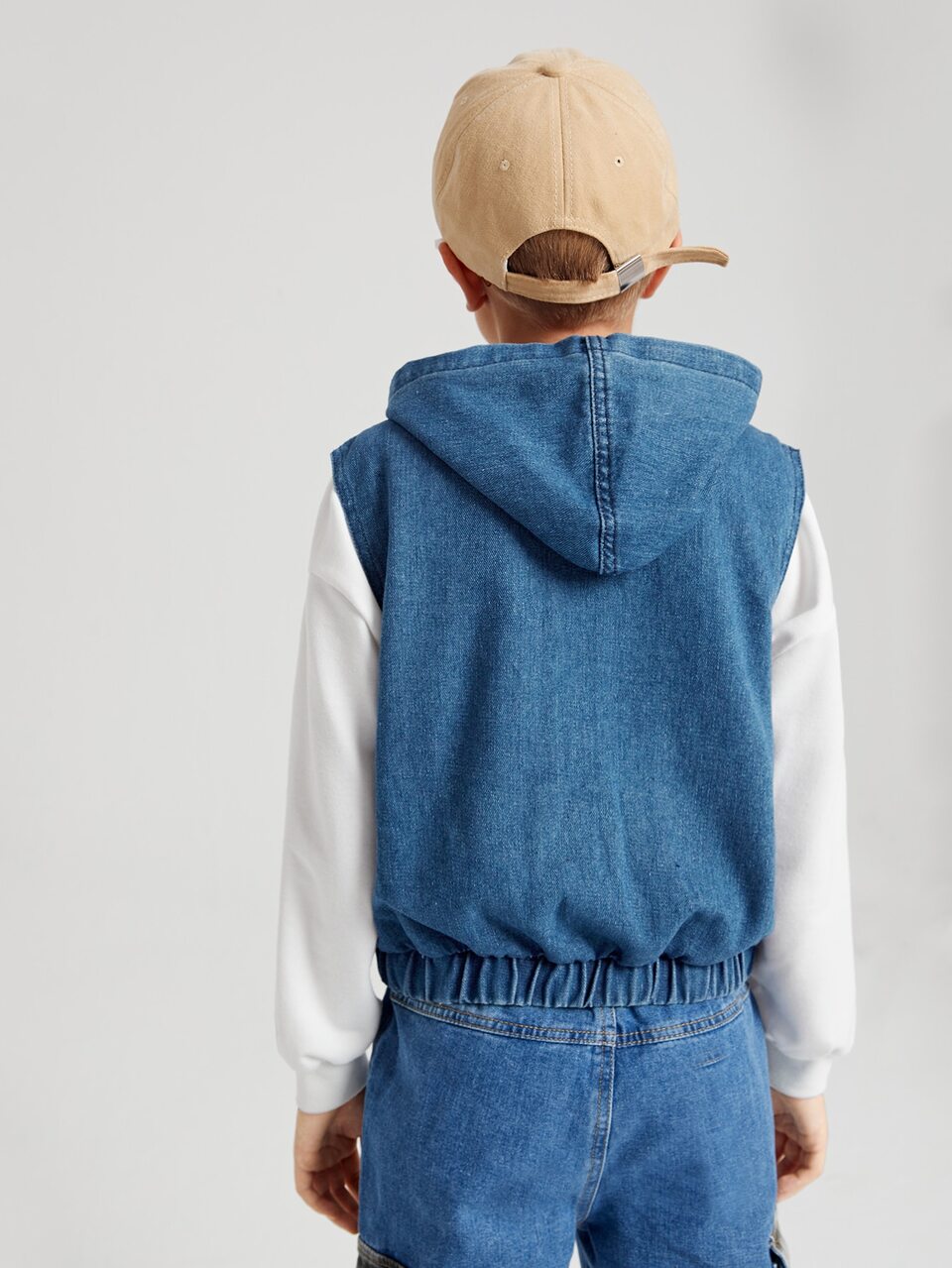 Boys Flap Pocket Button Front Denim Vest Jacket