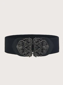 Boho 1pc Women Vintage Metal Buckle Wide Belt Halloween Summer, School Fall, Autumn, Halloween - Black - View 1