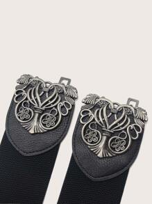 Boho 1pc Women Vintage Metal Buckle Wide Belt Halloween Summer, School Fall, Autumn, Halloween - Black - View 2