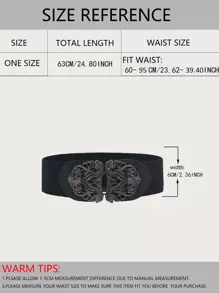 Boho 1pc Women Vintage Metal Buckle Wide Belt Halloween Summer, School Fall, Autumn, Halloween - Black - View 3