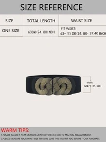 件女式復古仿舊合金扣寬腰帶裝飾洋裝彈性束帶，適合外套、羽絨服 - 黑色 - 查看 3