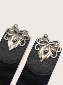 Metal Floral Pattern Belt - Black - View 2