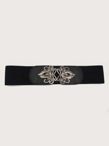 Metal Floral Pattern Belt - Black - View 4