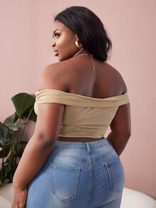 SHEIN SXY áo nữ kích thước lớn Lộ Lưng Trọn gói màu trơn Gợi cảm - Màu nâu  Mocha - Xem 2