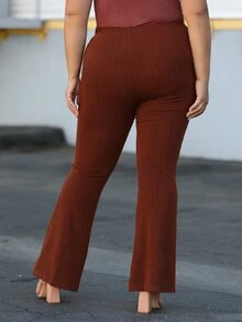 SHEIN 大碼下擺開叉喇叭褲 - 鏽棕色 - 查看 2