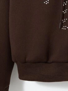 SHEIN Unity Áo hoodie ấm áp Pha lê Mô hình bộ xương Dây rút - Cà phê nâu - Xem 6