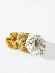 3 cái/bộ dây buộc tóc nhung kẻ họa tiết hoa độc đáo cho nữ với họa tiết hoa nhỏ nhắn - Nhiều màu - Xem 2