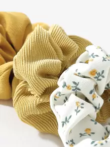 3 cái/bộ dây buộc tóc nhung kẻ họa tiết hoa độc đáo cho nữ với họa tiết hoa nhỏ nhắn - Nhiều màu - Xem 3