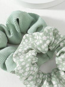 Original Floral Pattern 3pcs/Set Ladies' Corduroy Scrunchies With Flower Print Hair Ties Scrunchy Hair Ties Ponytail Head Accessories - Multicolor - View 3