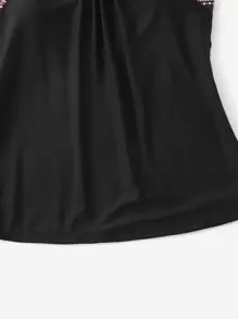 Swim Lushoire Summer Beach Plus Geometric Print Ruched Tankini Top - Black - View 3