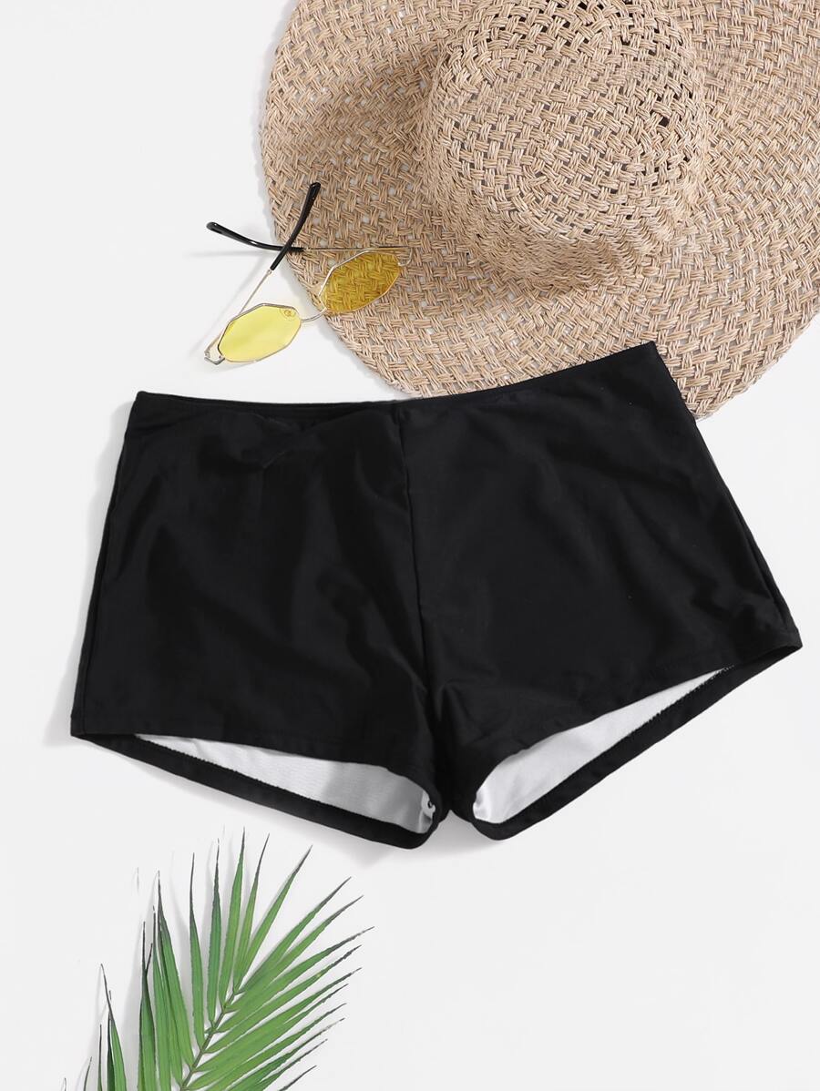 Swim Vcay Summer Beach Plus Solid Swim Shorts - Black - View 1