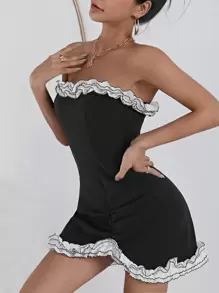 SHEIN SXY Ruffle Detail Mini Dress Without Gloves - Black - View 3