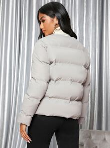 SHEIN Zip Up Puffer Padded Coat With Scarf - Light Grey - View 2