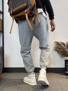 Manfinity Hypemode Pantalones De Chándal Para Hombres Con Bolsillo Inclinado Y Color Sólido - Gris Claro - Ver 2