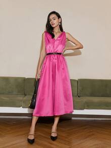 Đầm màu trơn Thanh lịch - Màu Hồng Tươi - Xem 3
