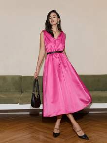 Đầm màu trơn Thanh lịch - Màu Hồng Tươi - Xem 6