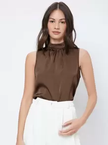 BizChic 後鎖孔無袖上衣工作服 - 巧克力棕 - 查看 1