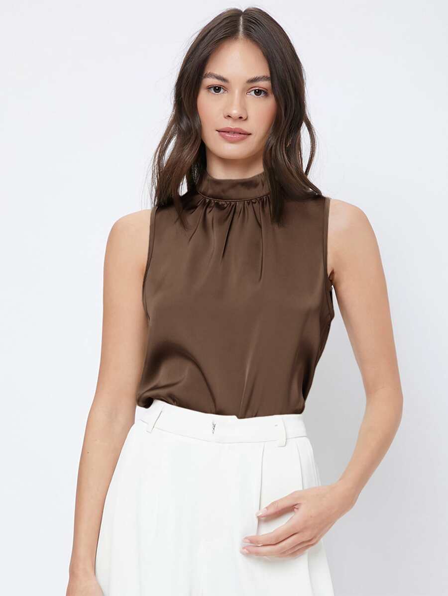 BizChic 後鎖孔無袖上衣工作服 - 巧克力棕 - 查看 1