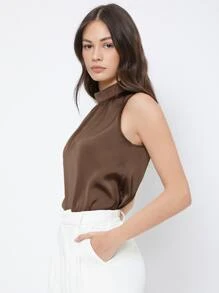 BizChic 後鎖孔無袖上衣工作服 - 巧克力棕 - 查看 4