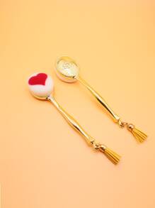 1 pieza Brocha de maquillaje con patrón de corazón con diseño de fleco - Dorado - Ver 1