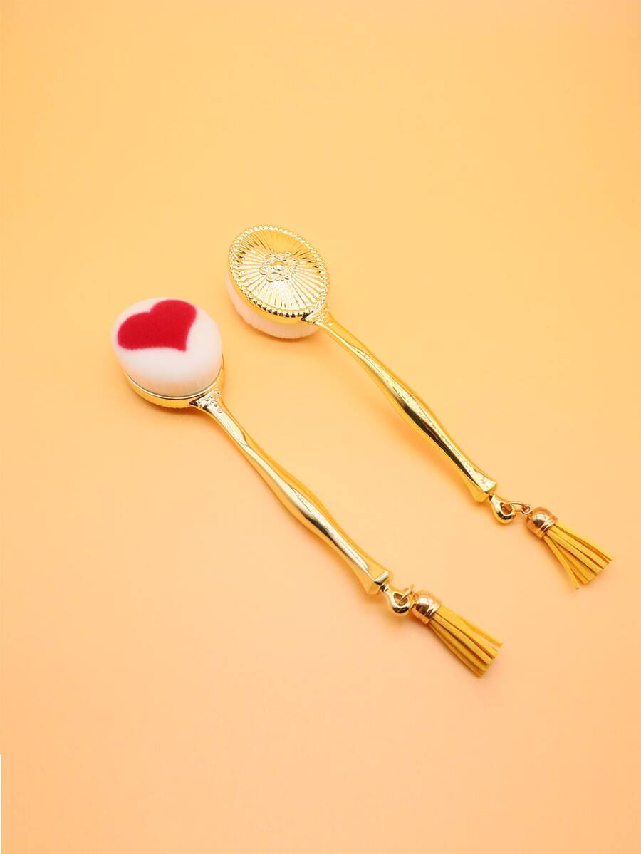 1 pieza Brocha de maquillaje con patrón de corazón con diseño de fleco - Dorado - Ver 1