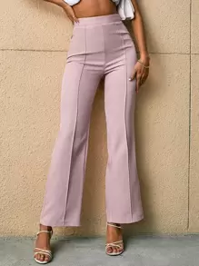 SHEIN Essnce High Waist Seam Detail Trousers - Dusty Pink - View 1