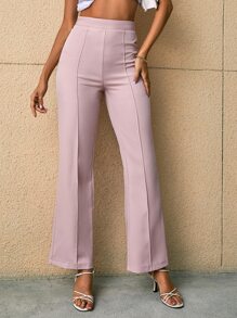 SHEIN Essnce High Waist Seam Detail Trousers - Dusty Pink - View 5