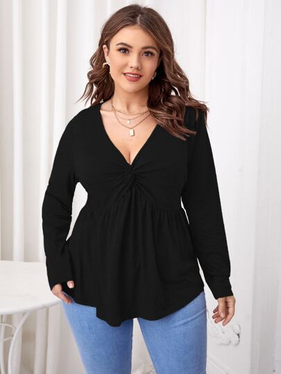 Plus Twist Front Peplum Tee