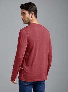 Manfinity VCAY Men Striped Print Patched Detail Tee - Burgundy - View 2