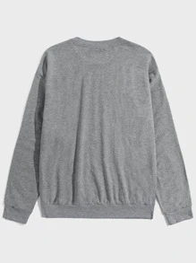 Chillumni Men Book & Letter Graphic Pullover Sweatshirt, For Fall Winter - Light Grey - View 2