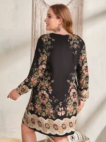 EMERY ROSE Plus Floral Print V Neck Dress - Multicolor - View 2