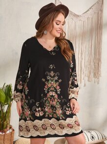 EMERY ROSE Plus Floral Print V Neck Dress - Multicolor - View 3