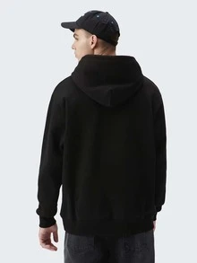 Men  Pocket Drawstring Hoodie - Black - View 2