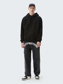 Men  Pocket Drawstring Hoodie - Black - View 3