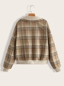 SHEIN Plaid Print Double Breasted Overcoat - Multicolor - View 2