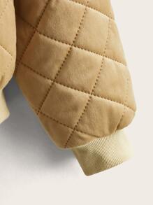 SHEIN Unity Zip Up Quilted Velvet Bomber Jacket - Khaki - View 4