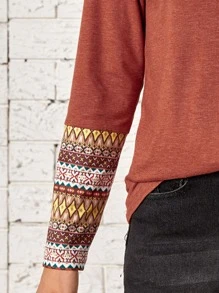 EMERY ROSE Geo Print Tee - Rust Brown - View 3