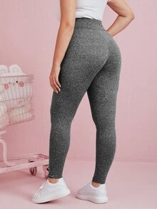 Mulvari 大碼寬腰帶字母圖案緊身褲 - 深灰色 - 查看 2