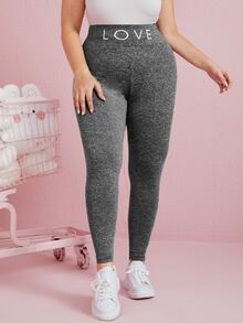 Mulvari 大碼寬腰帶字母圖案緊身褲 - 深灰色 - 查看 3