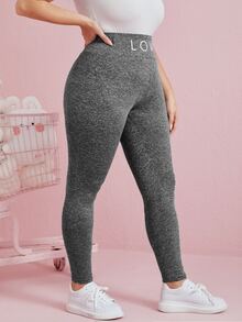 Mulvari 大碼寬腰帶字母圖案緊身褲 - 深灰色 - 查看 4