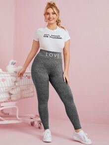 Mulvari 大碼寬腰帶字母圖案緊身褲 - 深灰色 - 查看 5