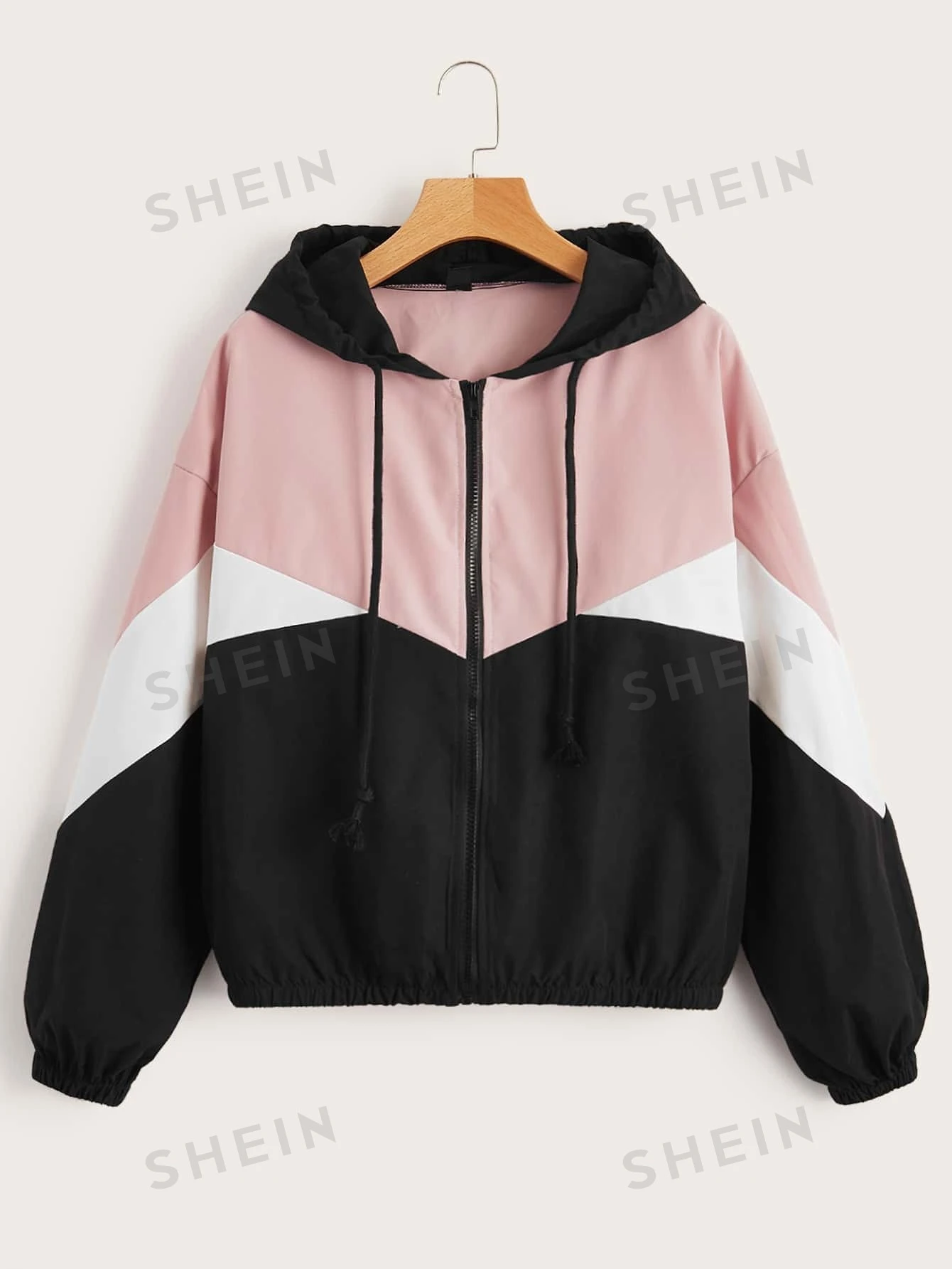 SHEIN EZwear Chaqueta con capucha con bloques de color y detalle de cordón en otoño/invierno - Multicolor - Ver 1