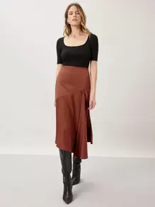 MOTF PREMIUM ASYMMETRICAL MIDI SKIRT - Rust Brown - View 1